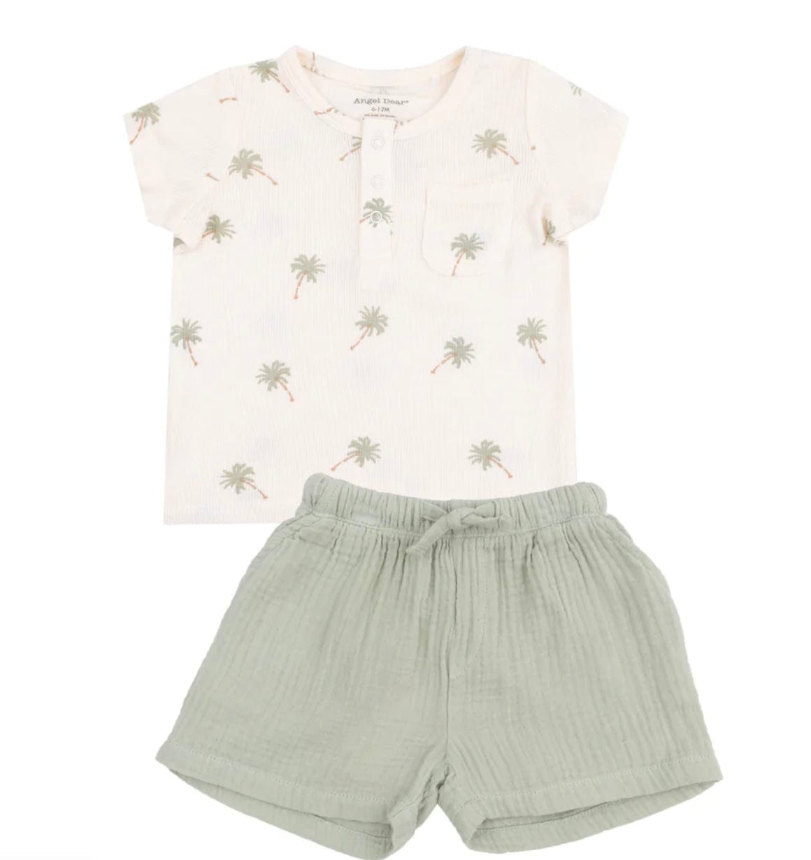 Angel Dear Henley w/Pocket + Muslin Short Palm Trees