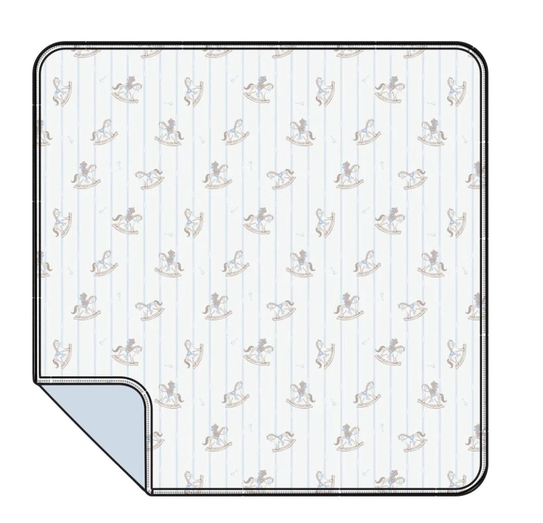 Angel Dear Blue Vintage Rocking Horse 2 Ply Bamboo Blanket with Binding