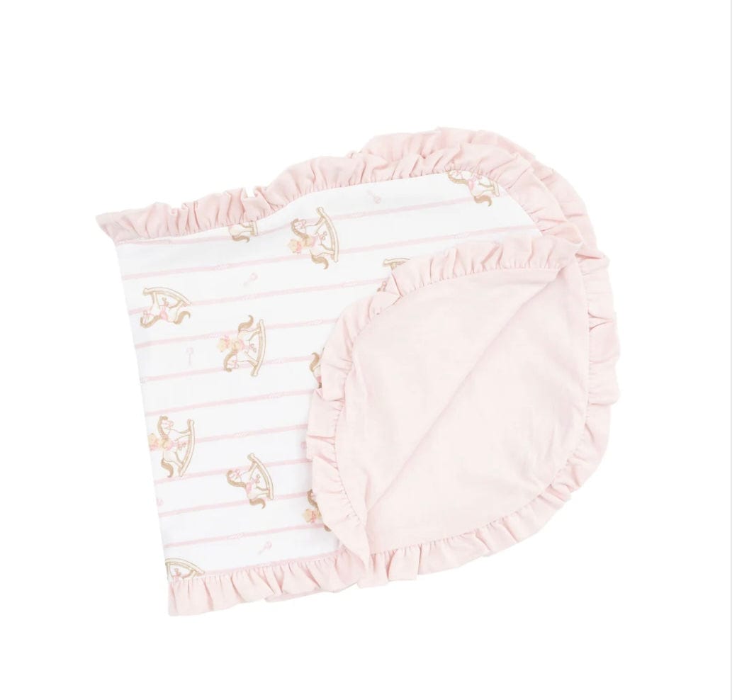 Angel Dear Vintage Rocking Horse Pink Ruffle Burp Cloth