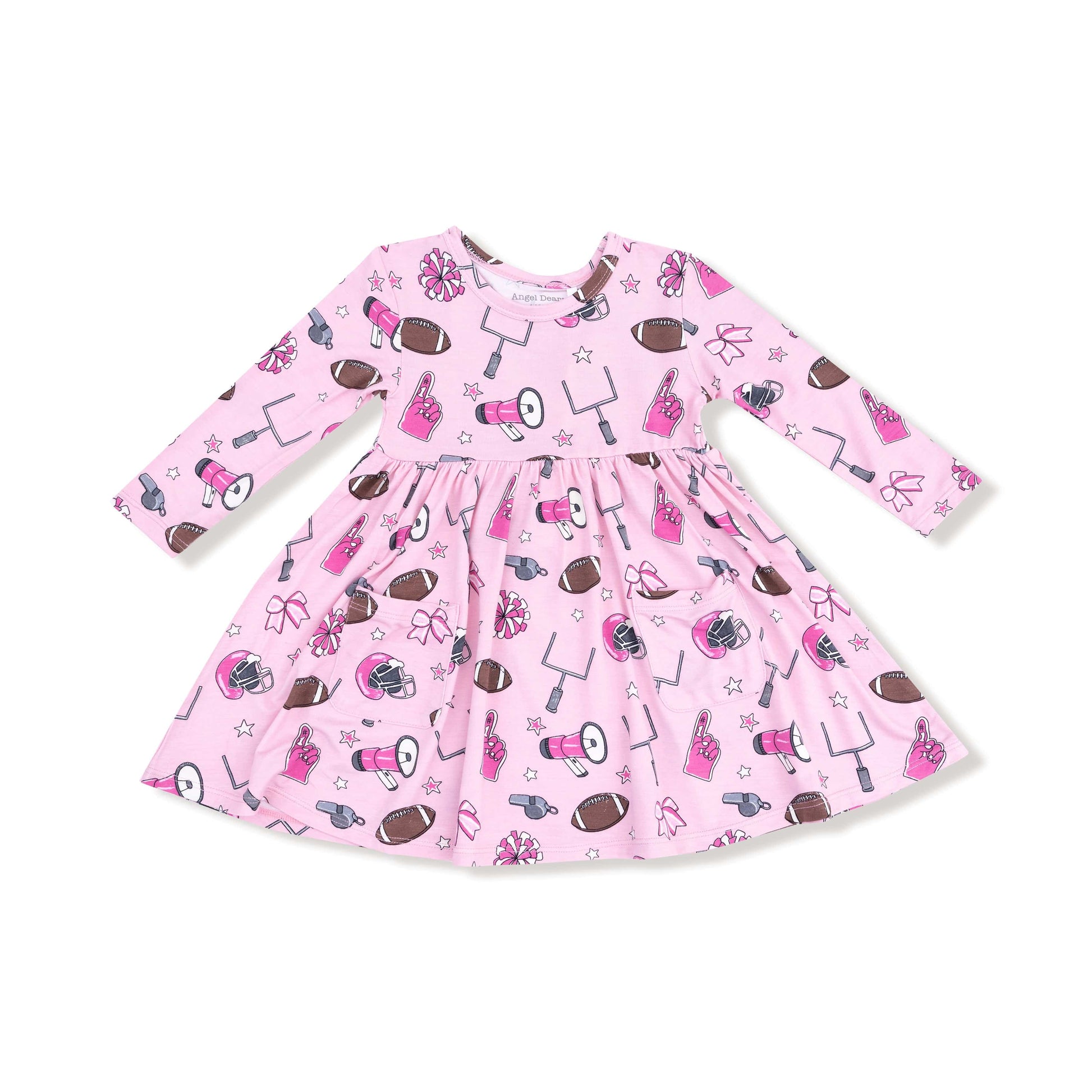 Angel Dear Angel Dear Twirly L/S Dress in Game Day- Pink