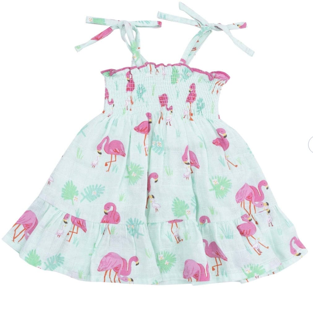 Angel Dear Flamingo Tie Strap Smocked Sun Dresss,