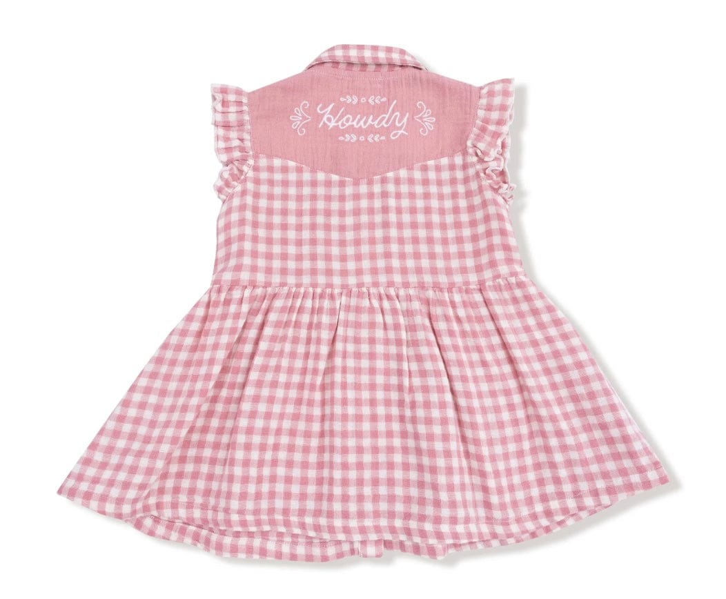 Angel Dear Rose Pink Plaid Western Pearl Snap Dress