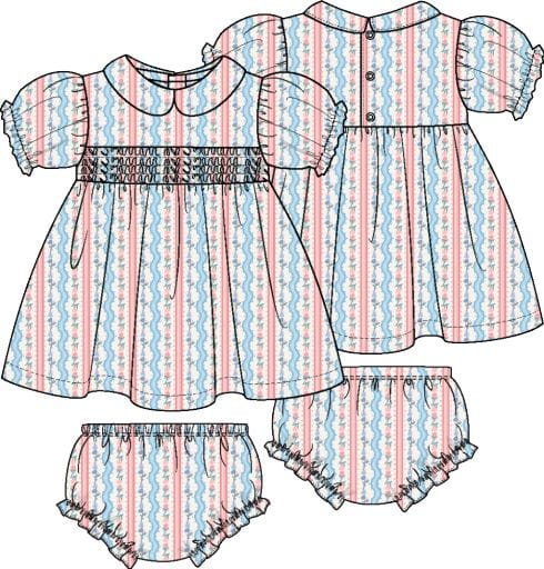 ANGEL DEAR Angel Dear Girls Girls-dresses Tulip Stripe - Smocked Dress Set