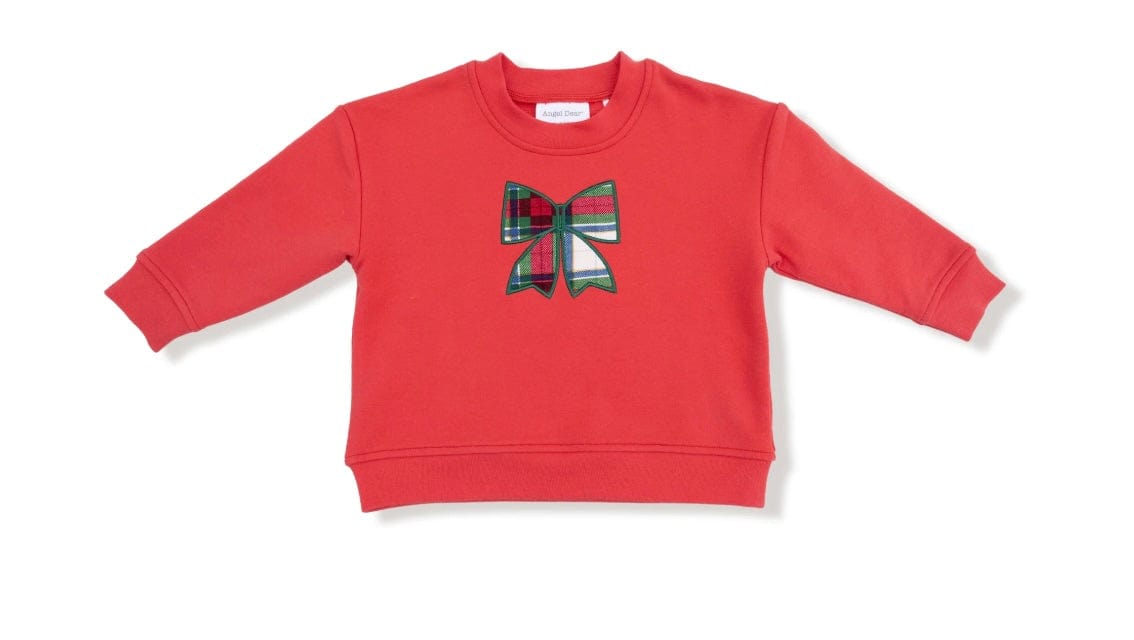 Angel Dear Holiday Plaid Drop Sleeve Bow Sweatshirt with Rib Cuffs