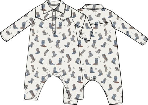 ANGEL DEAR Angel Dear Boys Infant Boys-bubbles/rompers/sets Buckaroo Boots - Long Sleeve Cowboy Romper