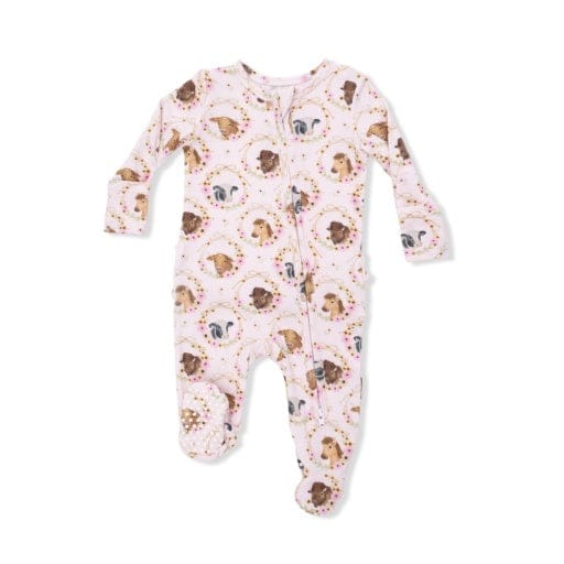 ANGEL DEAR Angel Dear Girls Infant Girls-footies/converters Farm Animals Floral Cameos Pink - 2 Way Ruffle Back Zipper Footie