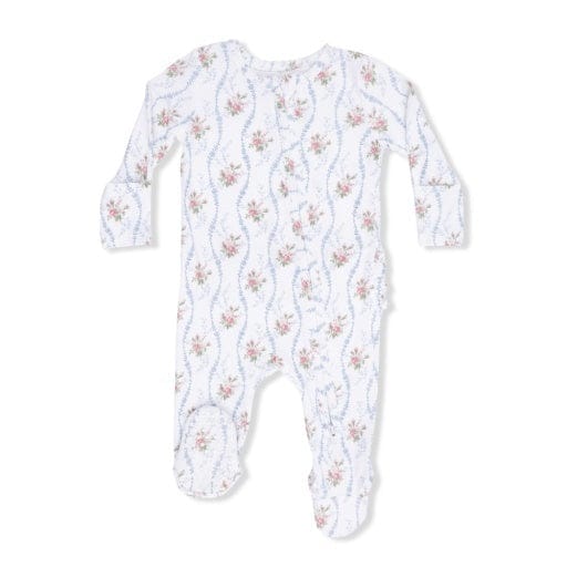 ANGEL DEAR Angel Dear Girls Infant Girls-footies/converters Heirloom Rose Stripe - 2 Way Ruffle Back Zipper Footie