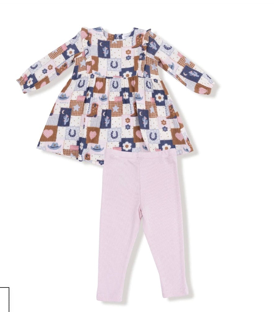 Angel Dear Patchwork Cowgirl Ruffle Dress & Rib Legging