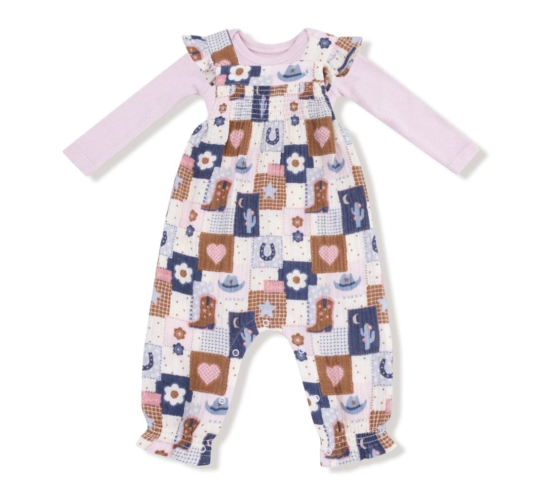 Angel Dear Patchwork Cowgirl Smocked Overall Set