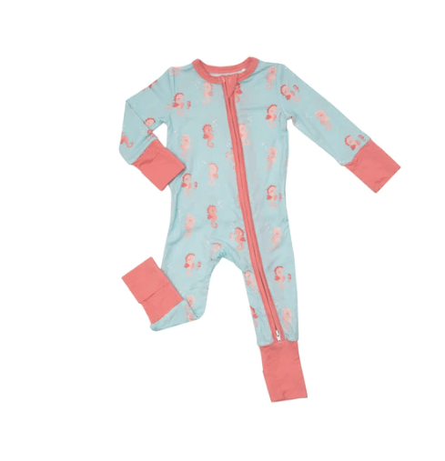 Angel Dear SS23 Angel Dear- SS23 -Baby Pink Seahorses 2 way Ruffle Back Zipper Romper