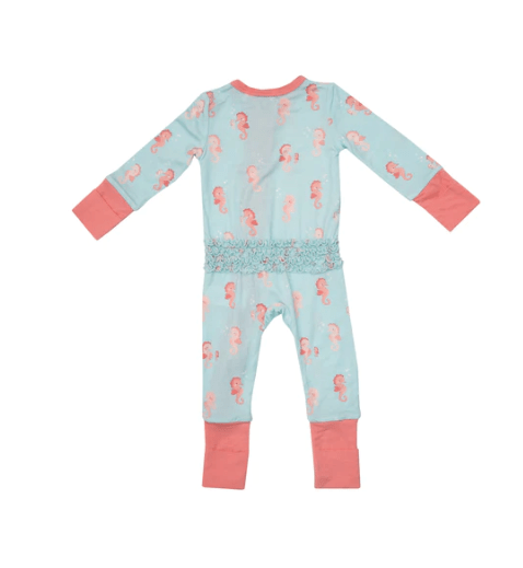 Angel Dear SS23 Angel Dear- SS23 -Baby Pink Seahorses 2 way Ruffle Back Zipper Romper