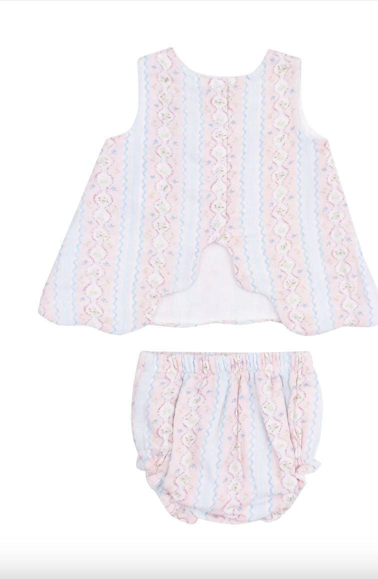 Angel Dear Ogee Floral Scallop Open-Back Top And Bloomer