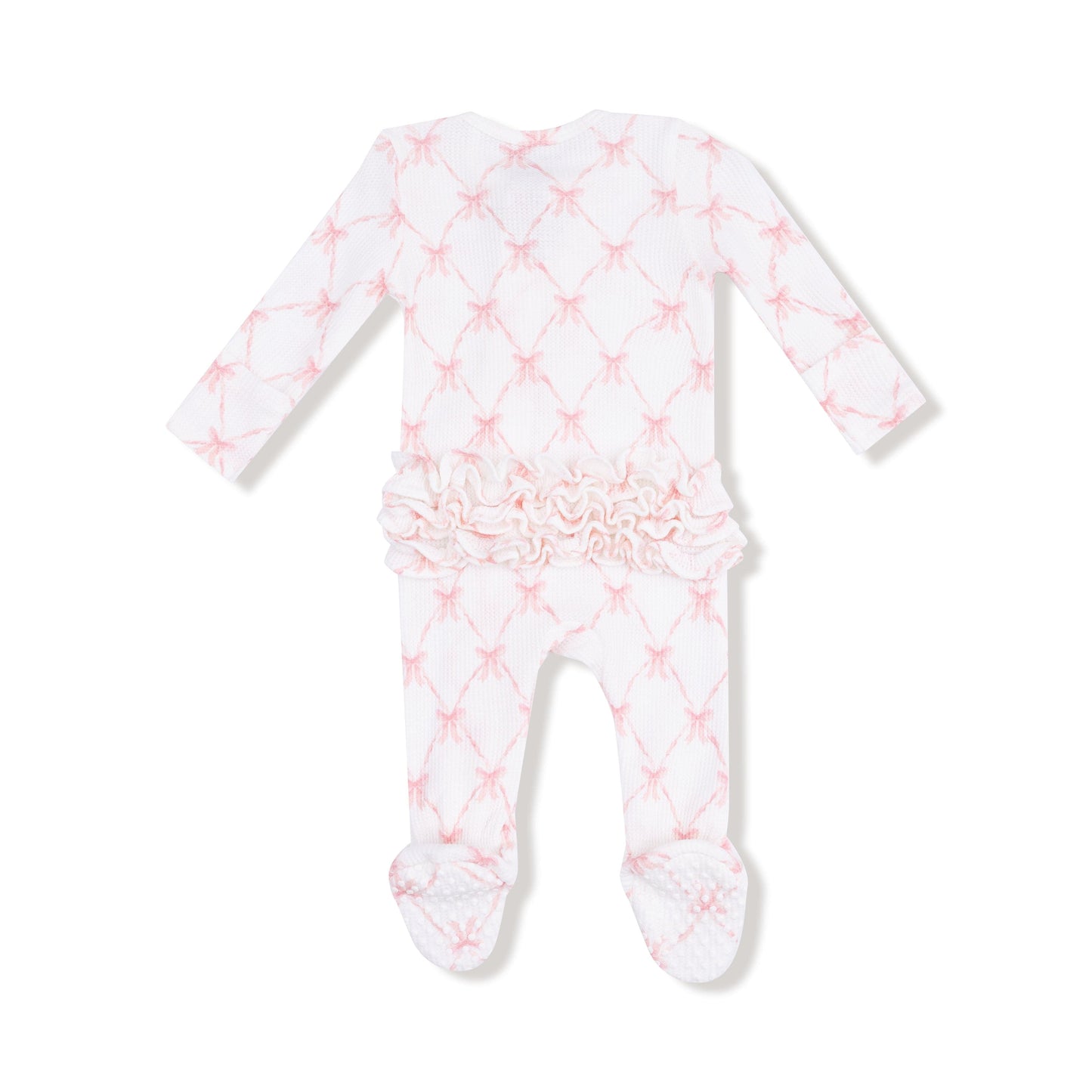 Angel Dear Angel Dear 2 Way Ruffle Zipper Footie in Ribbon Bow Trellis