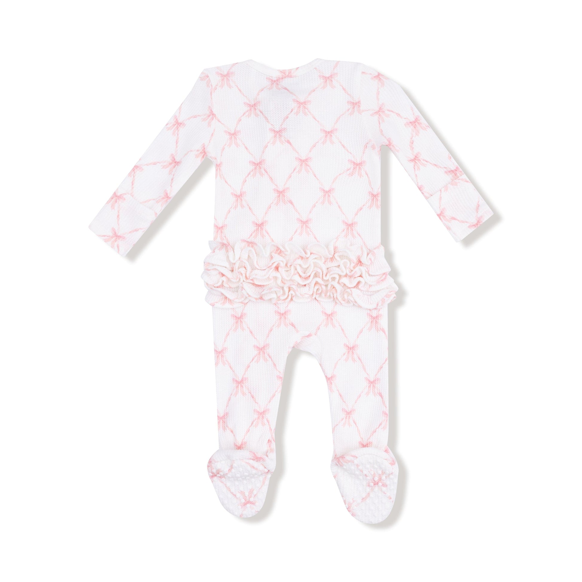 Angel Dear Angel Dear 2 Way Ruffle Zipper Footie in Ribbon Bow Trellis