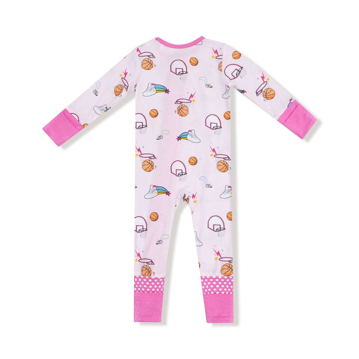 Angel Dear Angel Dear 2 Way Zipper Romper in Basketball Pink