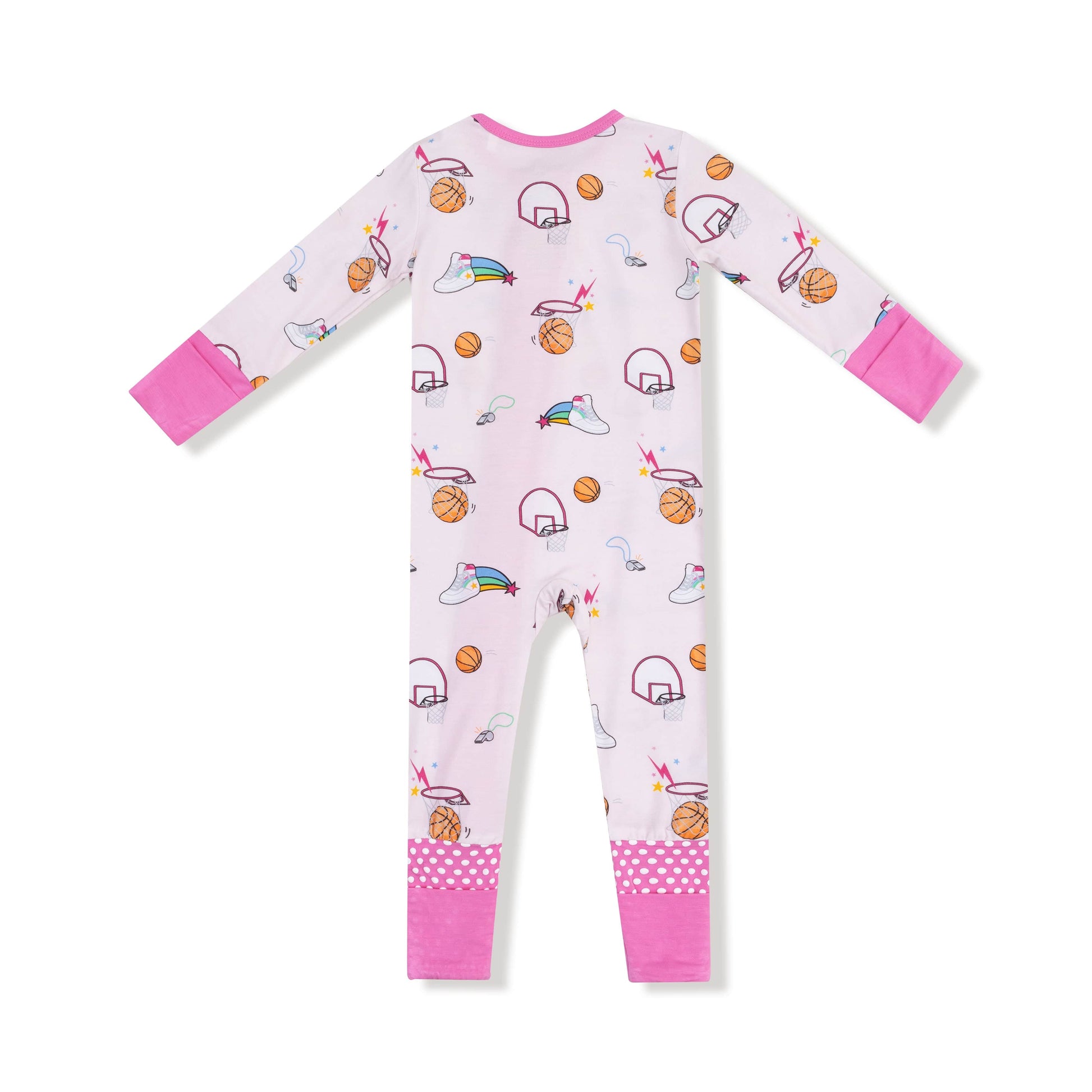 Angel Dear Angel Dear 2 Way Zipper Romper in Basketball Pink