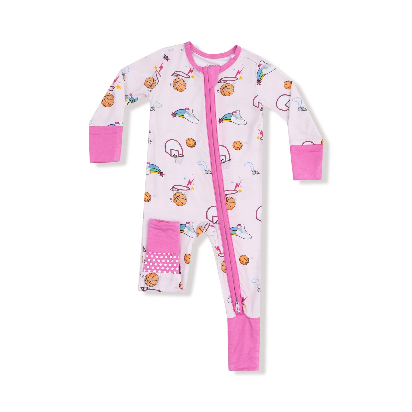 Angel Dear Angel Dear 2 Way Zipper Romper in Basketball Pink