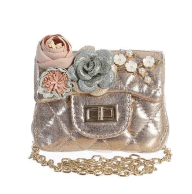 Dear Ellie Default Matallic Mini Purse With Flowers: Rose Gold