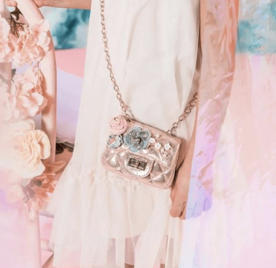 Dear Ellie Default Matallic Mini Purse With Flowers: Rose Gold