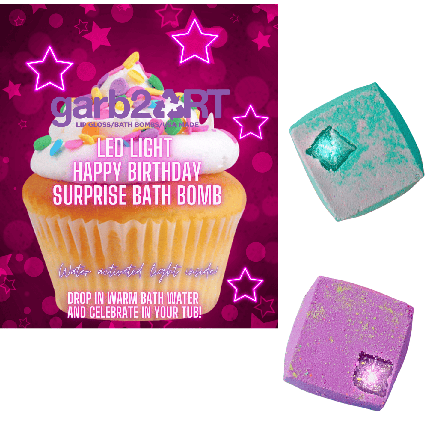 garb2ART Happy Birthday LED Bath Bomb HBLED