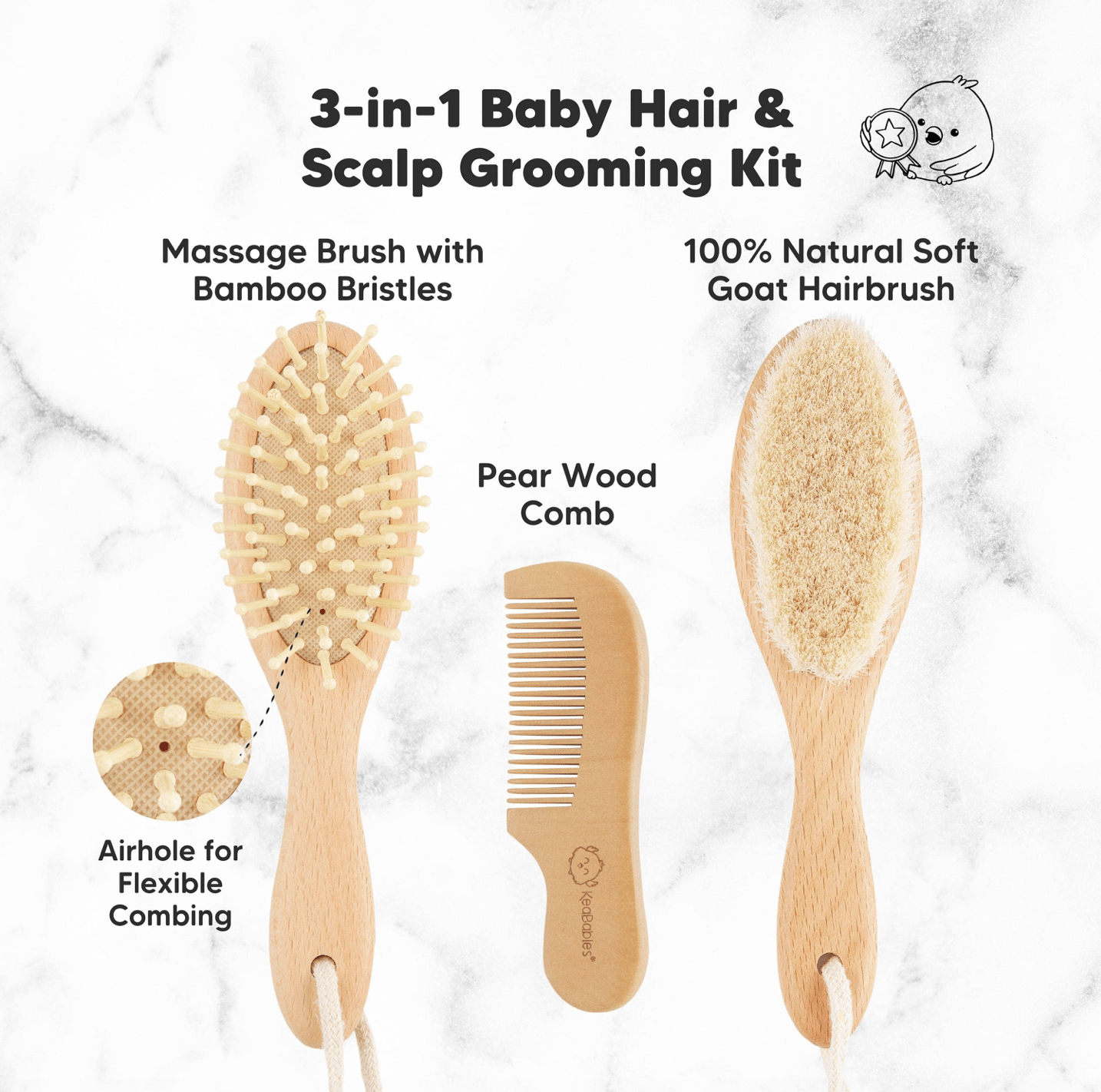 Keababies Baby Wooden Hairbrush Set