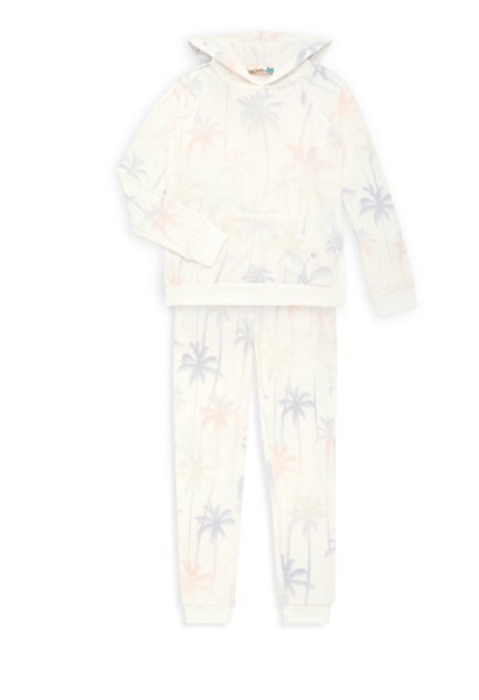 Klien Group Soft white Multi Palm Tree Print Joggers & Hoodie