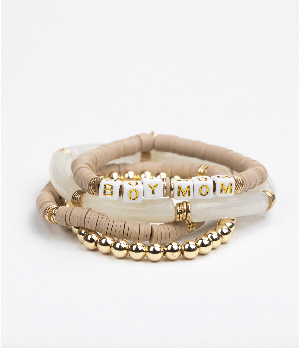 Le La Lo Default Boy Mom Tubular Beaded Bracelet Set - Taupe