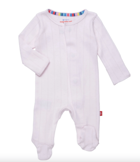 Lemonade Stand Magnetic Me Love Lines Pink Pointelle Footie