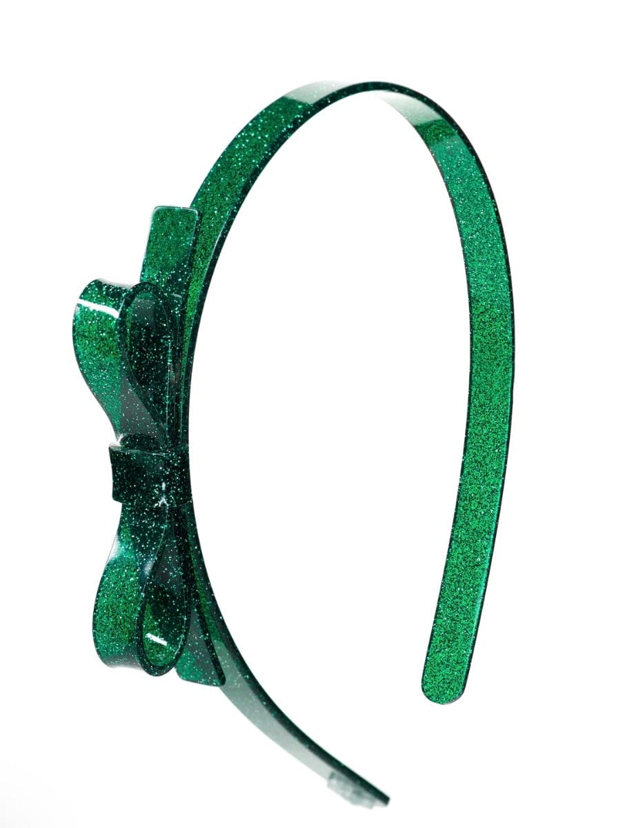 Lilies and Roses Green Thin Bow Glitter headband