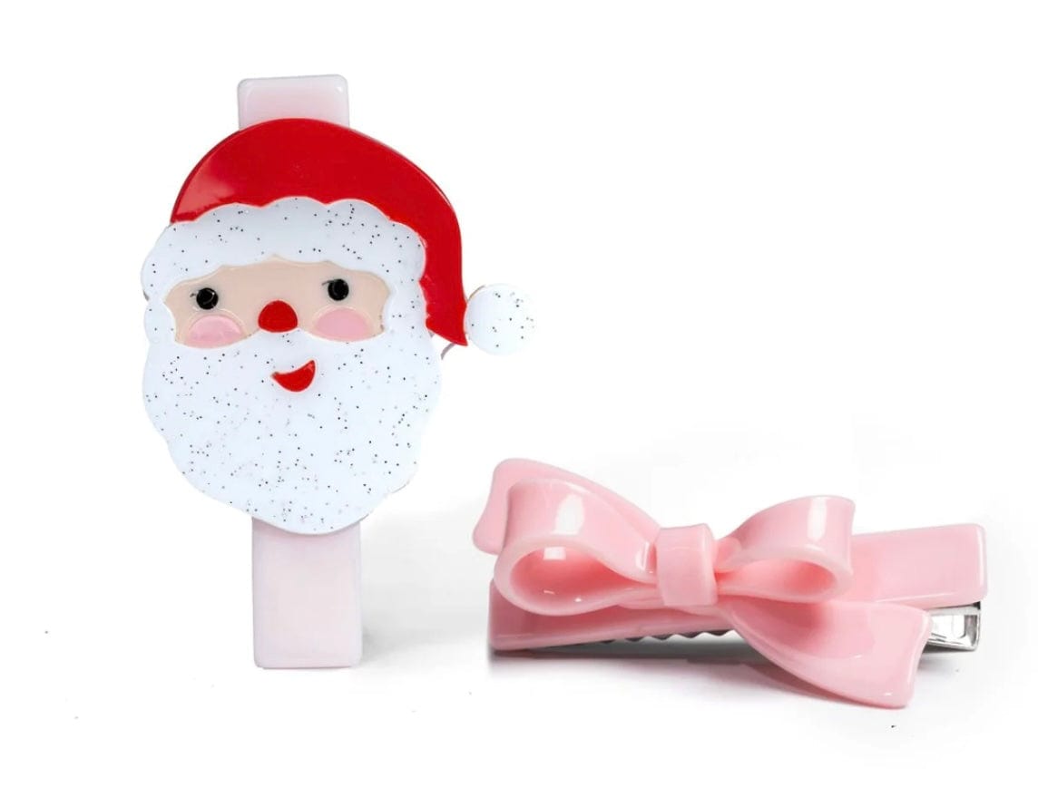 Lilies and Roses Santa Pink Bow Hair Clips