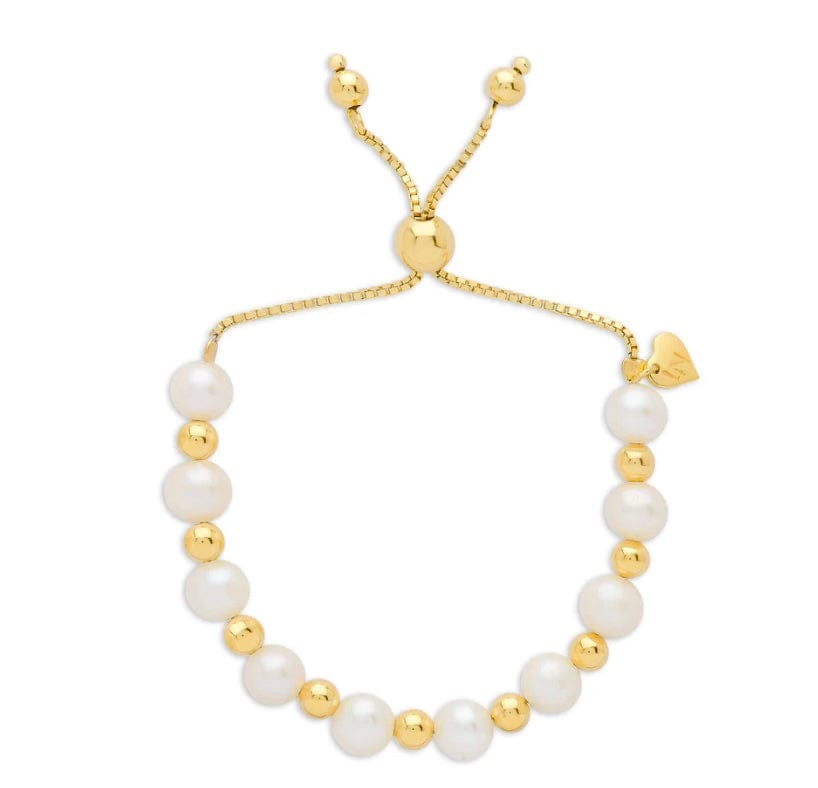 Lily & Nily Freshwater Pearl & Gold Ball Bolo Bracelet in Sterling Silver