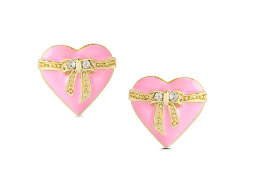 Lily & Nily Heart & Ribbon Bow Stud Earrings