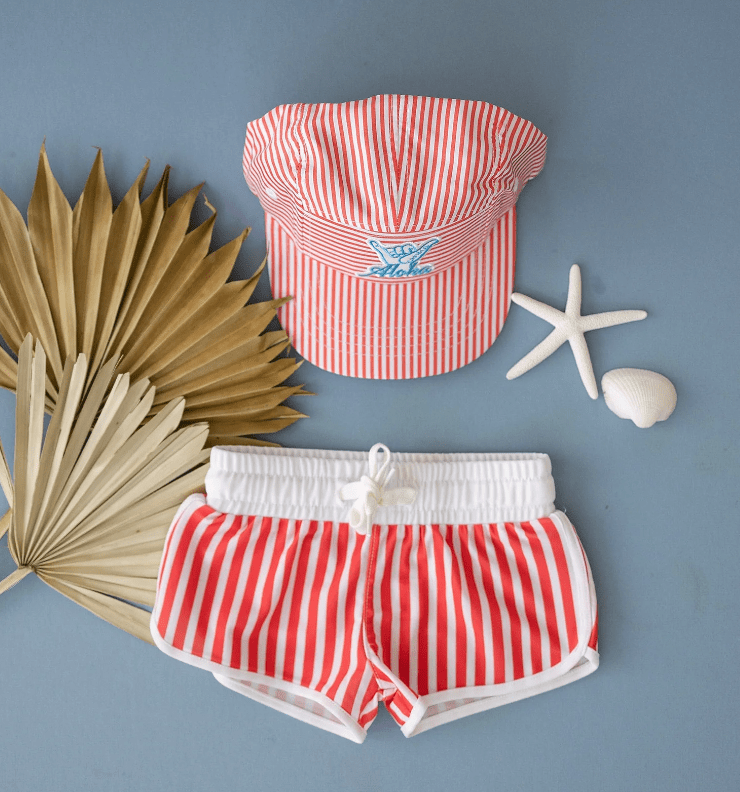 Little Beach Babes Boutique Cash & Co Red Striped Boardies