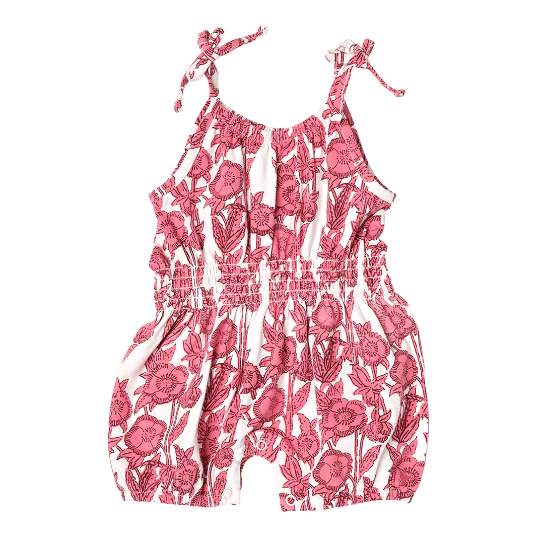 Little Beach Babes Boutique Pink chicken Luna Romper Stem Floral