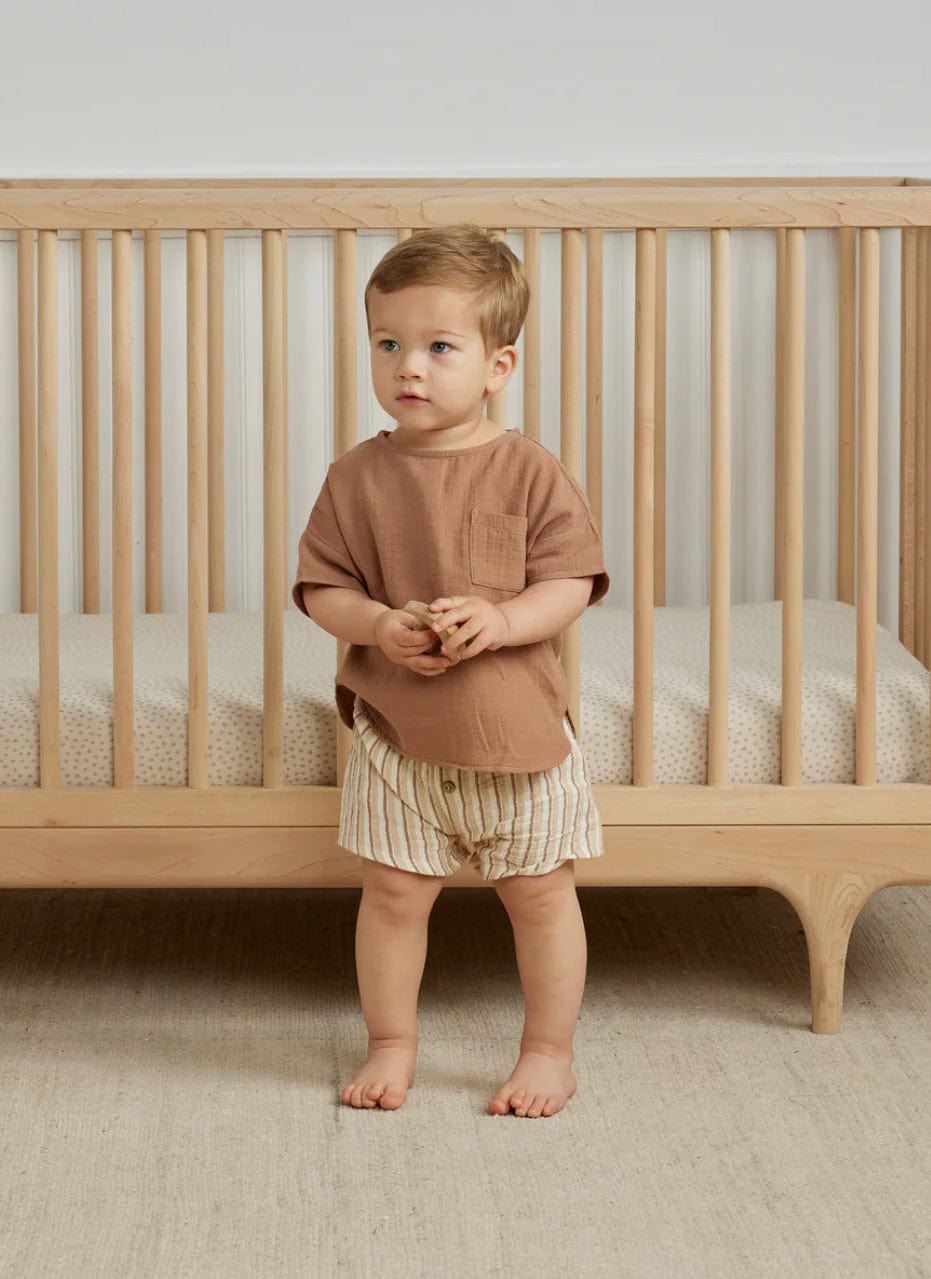 Little Beach Babes Boutique Quincy Mae-ss23-woven shorts-latte+clay stripe
