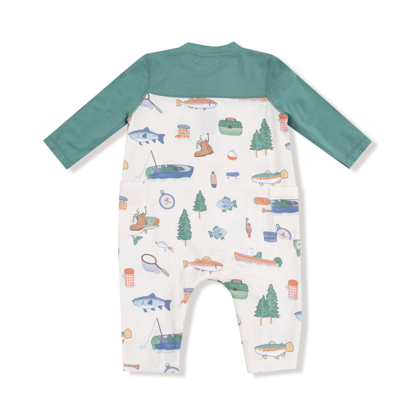 Little Beach Babes Boutique Angel Dear Romper w/Contrast Sleeves in Fishing Things