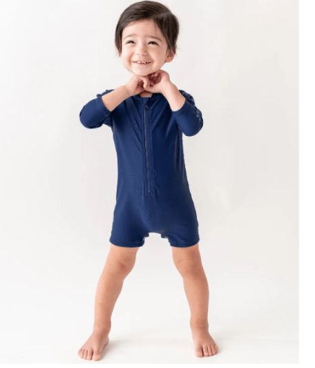 Little Beach Babes Boutique Ruffle Butts Navy LS Rash Guard