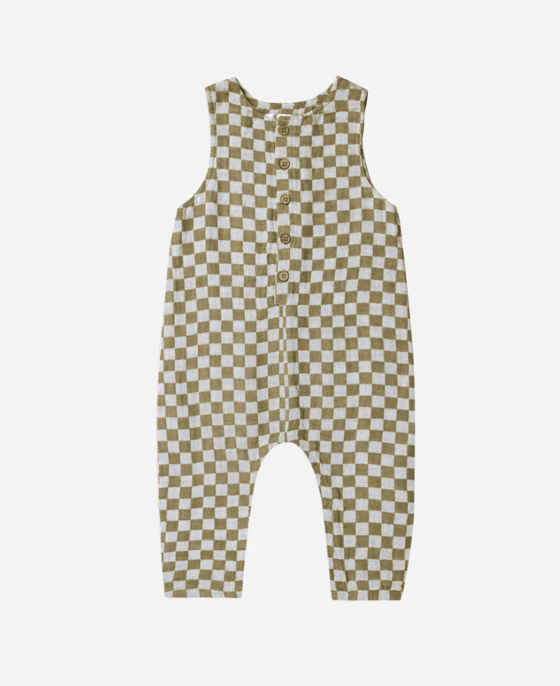 Little Beach Babes Boutique Rylee and Cru-SS23-button jumpsuit || olive check