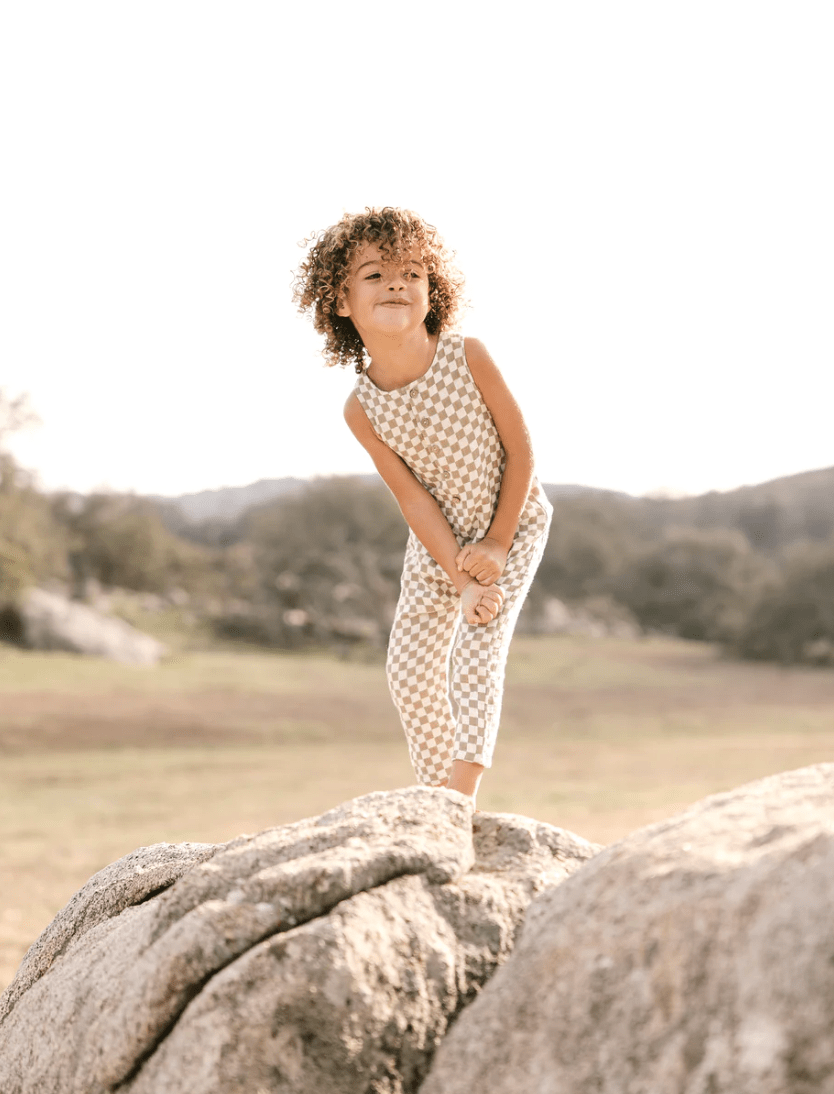 Little Beach Babes Boutique Rylee and Cru-SS23-button jumpsuit || olive check