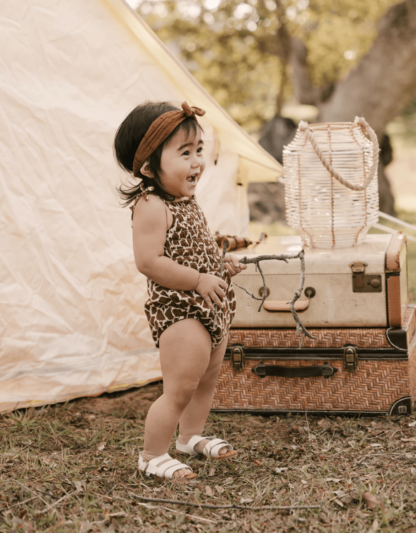 Little Beach Babes Boutique Rylee & Cru-SS23-KAIA ROMPER-GIRAFFE SPOTS