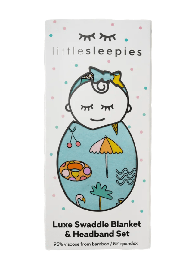 Little Sleepies Infant Pool Party Bamboo Viscose Swaddle + Headband Set