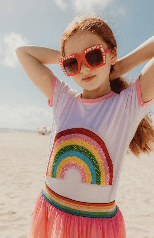 Lola and The Boys Lola & the Boys-HAPPY RAINBOW CRYSTAL PATCH T-SHIRT