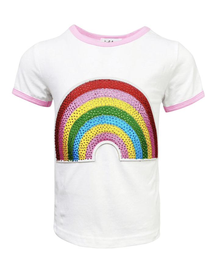 Lola and The Boys Lola & the Boys-HAPPY RAINBOW CRYSTAL PATCH T-SHIRT