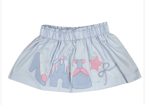 LuLu BeBe Blue Castle Embroidered Skirt