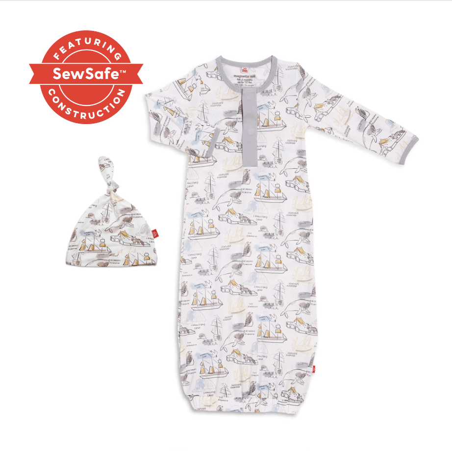 Magnetic Me NB-3 Months Shakleton Modal Magnetic Henley Open Bottom Gown & Hat 1224