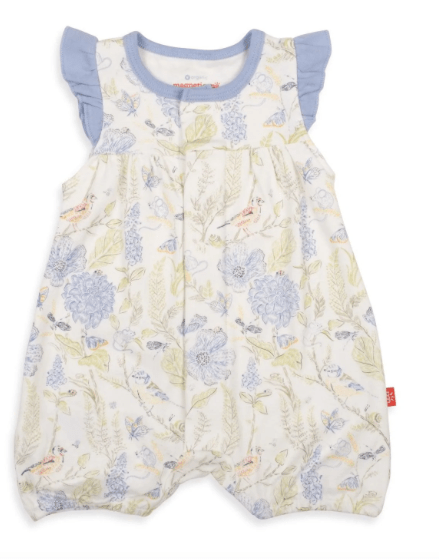 Magnetic Me 0-3M Magnetic Me- Blue Blossom Organic Cotton Magnetic Ruffle Romper 1164