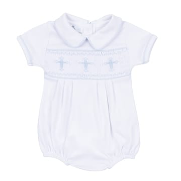 MAGNOLIA BABY Magnolia Baby Boys Infant Boys-bubbles/rompers/sets Forever Blessed White Light Blue Smocked Collared Bubble