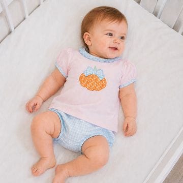 MAGNOLIA BABY Magnolia Baby Girls Infant Girls-bubbles/dress/rompers/sets Bowtique Pumpkin Applique Pink Ruffle Diaper Cover Set