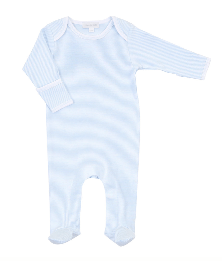 Magnolia Baby Magnolia Baby- Mini Stripe Essential Footie Blue