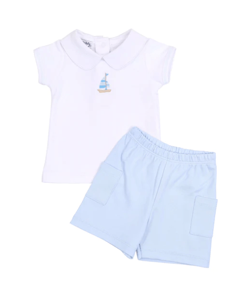 Magnolia Baby Magnolia Baby SS23 SAILBOAT BLUE EMB SHORT SET